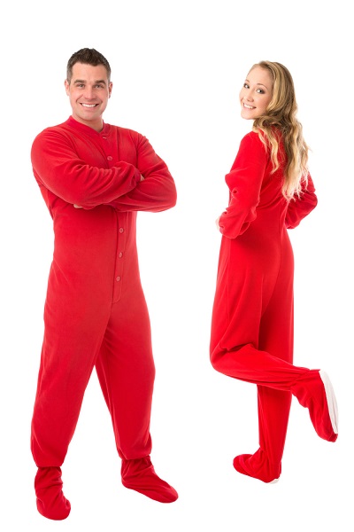 Red Micro Polar Fleece Adult Footed Pajamas For Him Her Or Couples Big Feet Onesies And Footed 1516